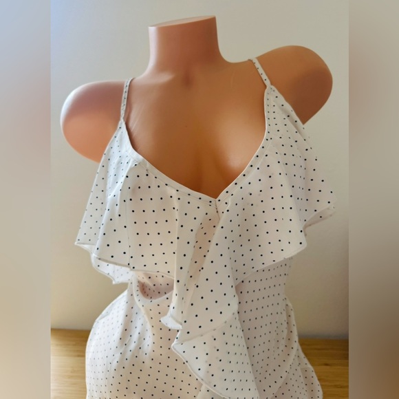 Victoria’s Secret Slip Dress Night Gown Satin Ruffled M Cream Polka Dots - Picture 9 of 9